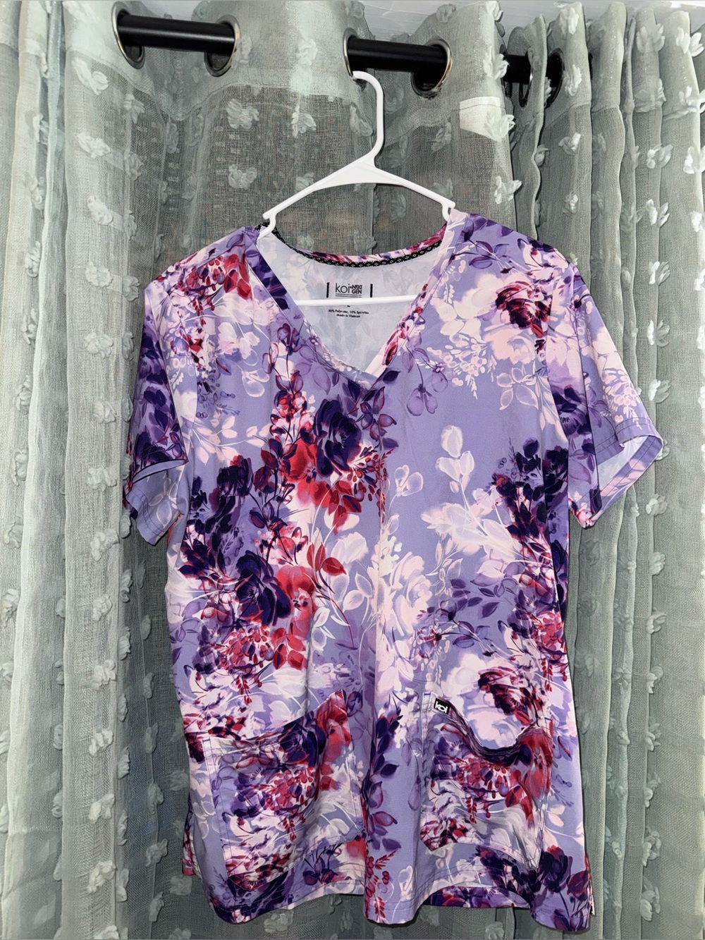 koi Lavender Multi Floral V-Neck Scrub Top